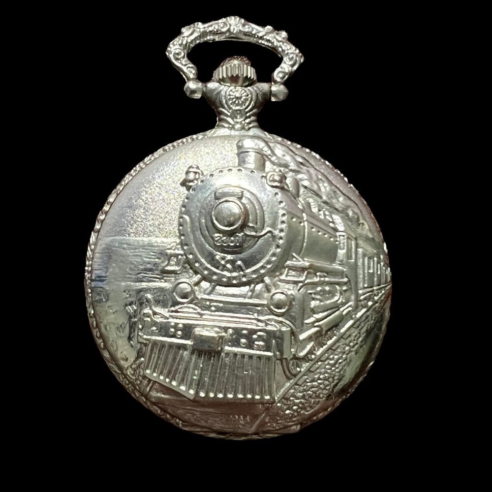 Mark Naimer Train Pocket Watch Vintage Battery Silver Tone For Parts Only